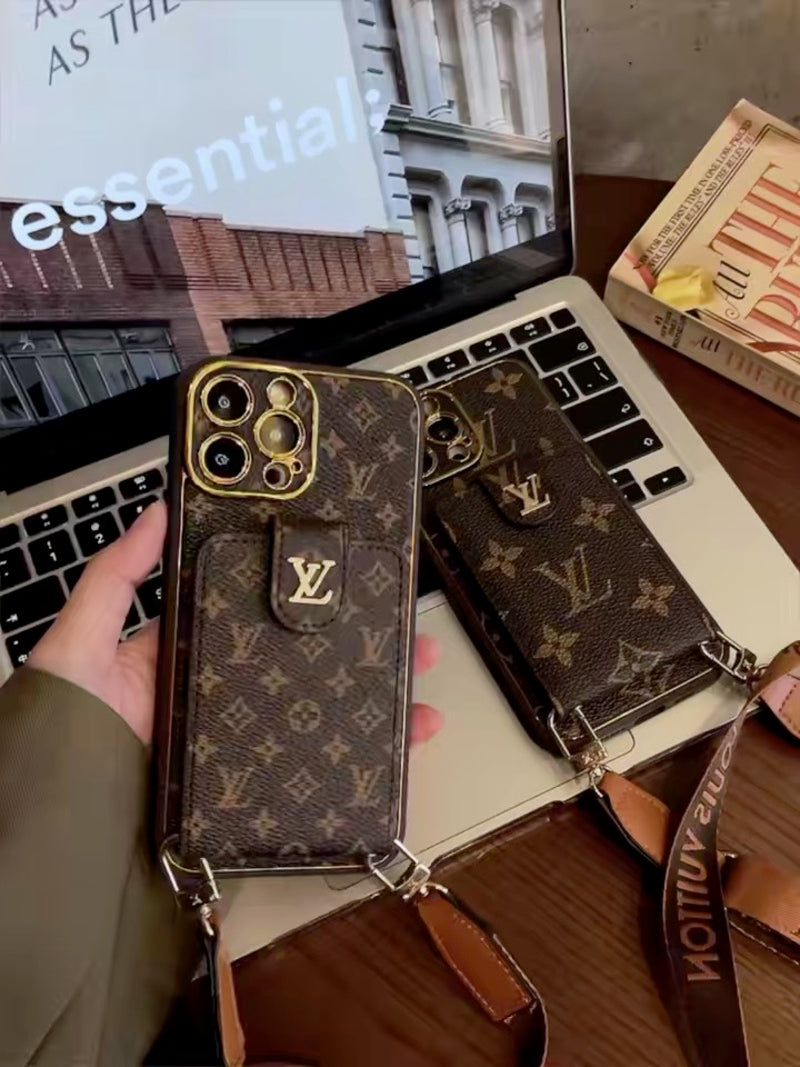 Avancerat iPhonefodral i läder med kortplånbok och rem