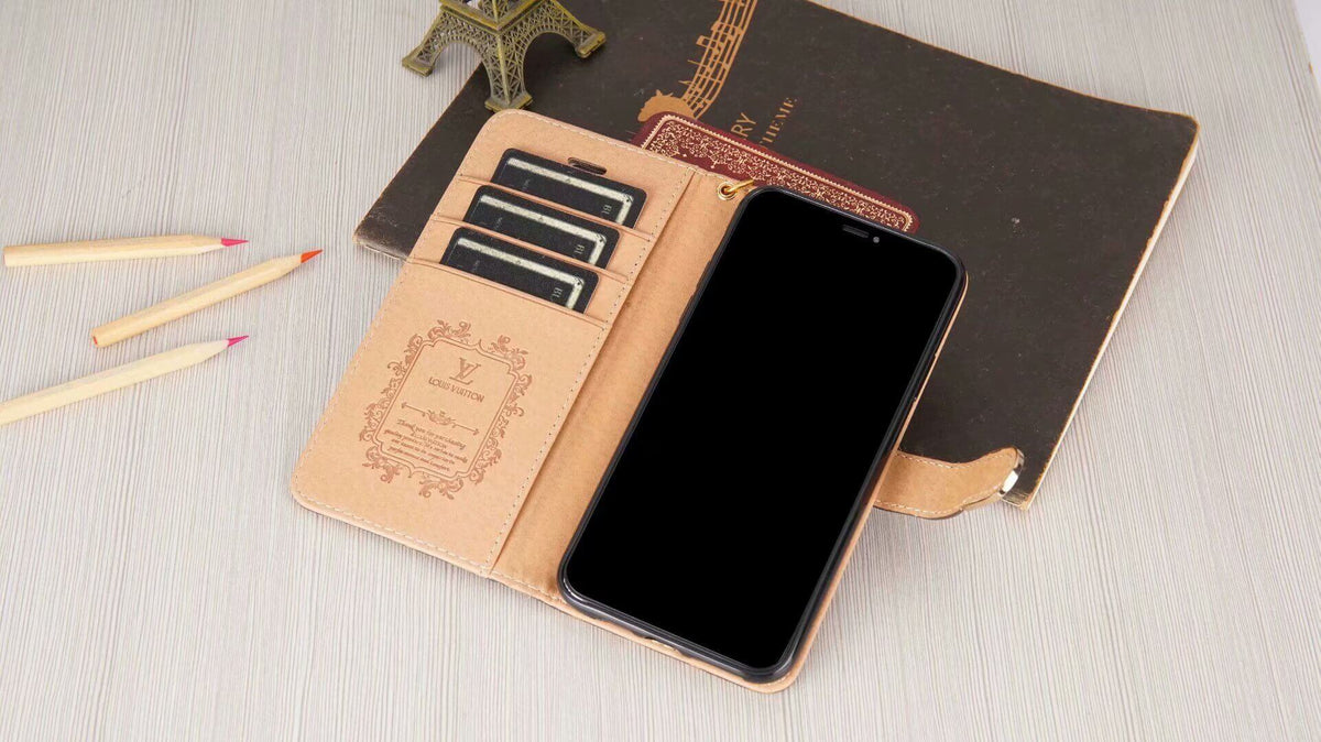 Funda tipo billetera de lujo con monograma para iPhone - Tablero de ajedrez negro